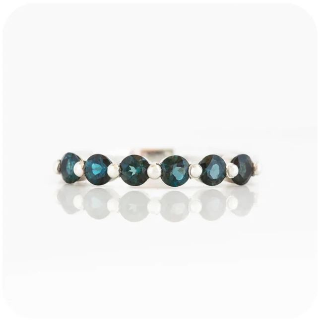 London Blue Topaz Wedding Half Eternity Stacking Band Ring Matching Promise Anniversary 925 Sterling Silver Gemstone Jewelry For Women Gift